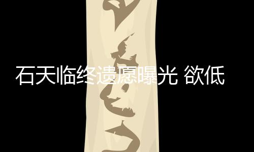 搞追遗愿 欲低调曝光临终石天身后事拒思会处理